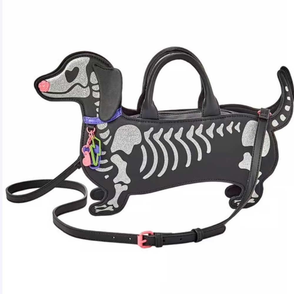 Betsey Johnson Top Handle Skeleton Dog Crossbody Satchel Dachshund Weenie NWT